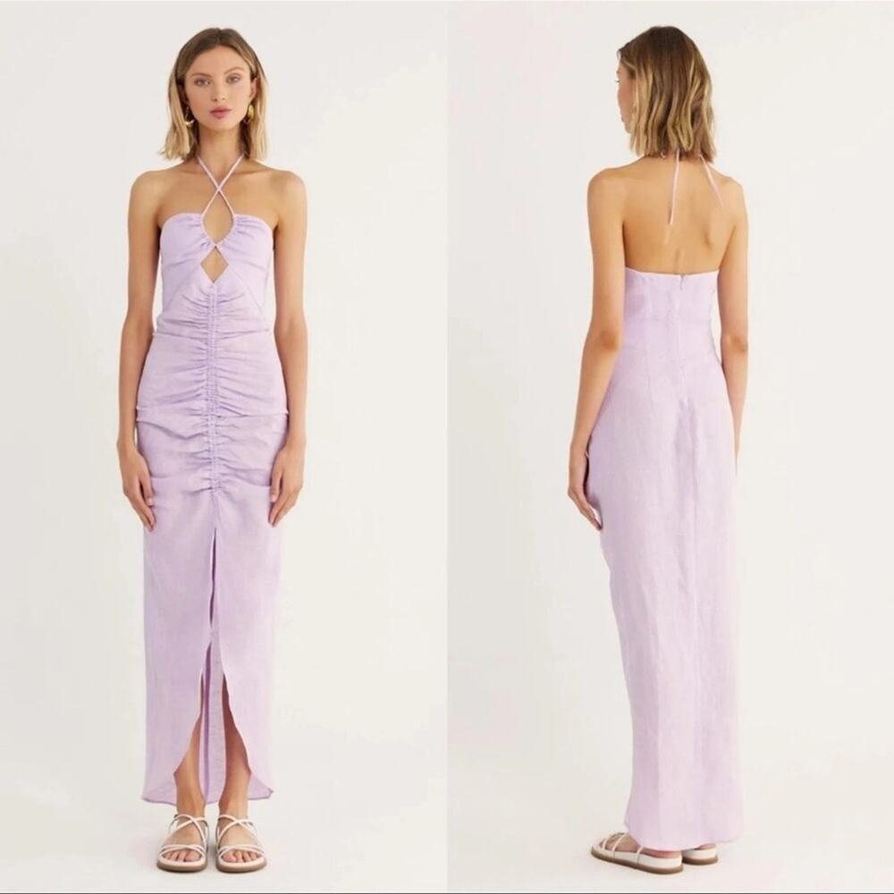 Rumer Revolve NWT 100% Linen Estelle Purple Lilac Halter Maxi Dress Size XS - Picture 4 of 8